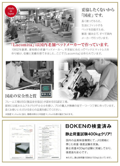 工具いらずの組み立て・分解簡単収納ベッド Lacomita ラコミタ 国産ボンネルコイルマットレス付き シングル 送料無料