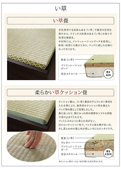 【新商品】お客様組立 日本製・布団が収納できる大容量収納畳ベッド 悠華 ユハナ い草畳 シングル 29cm 送料無料