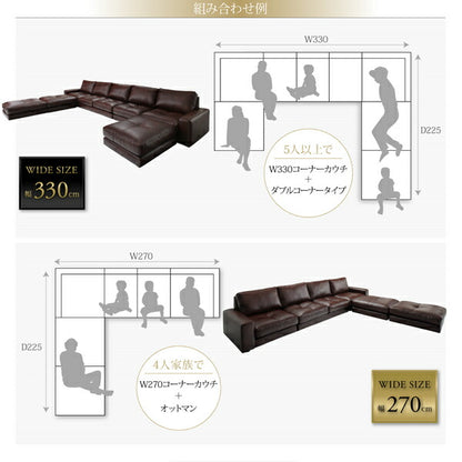 【新商品】レイアウト自由 家族でリビングを囲める大型コーナーカウチソファ La fayette ラ・ファイエット ソファ＆オットマン ダブルコーナータイプ 幅270cm 送料無料