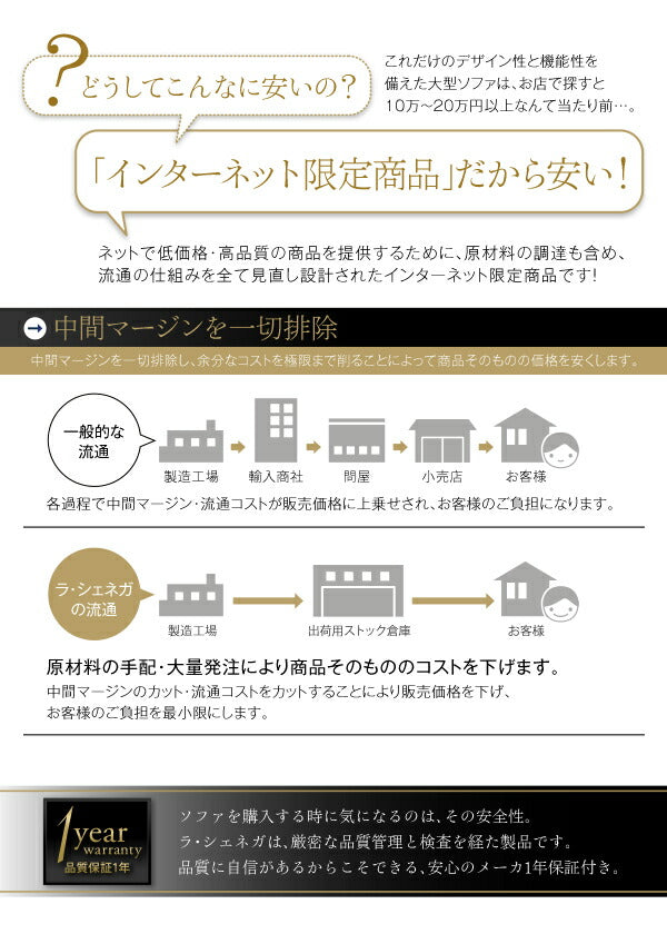 レイアウト自由 家族でリビングを囲める大型モダンデザインコーナーカウチ La cienega ラ・シェネガ ソファ 幅270cm 送料無料