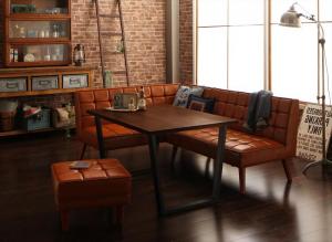 【新商品】アメリカンヴィンテージ リビングダイニングセット Monica モニカ 4点セット(テーブル+ソファ1脚+アームソファ1脚+スツール1脚) 左アーム W120 送料無料