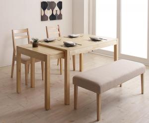 【新商品】組立設置付き 無段階で広がる スライド伸縮テーブル ダイニングセット AdJust アジャスト 4点セット(テーブル+チェア2脚+ベンチ1脚) W120-200 送料無料