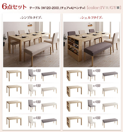 無段階に広がる スライド伸縮テーブル ダイニングセット Magie+ マージィプラス 4点セット(テーブル+チェア2脚+ベンチ1脚) シンプルタイプ W120-200 送料無料