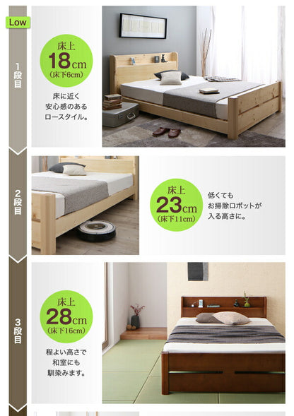 【新商品】組立設置付き ローからハイまで高さが変えられる6段階高さ調節 頑丈天然木すのこベッド ishuruto イシュルト スタンダードボンネルコイルマットレス付き シングル 送料無料
