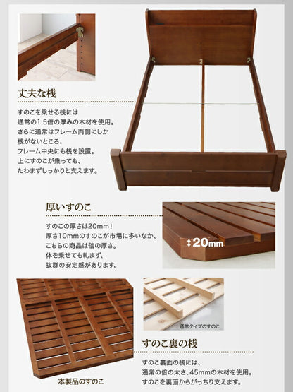 【新商品】組立設置付き ローからハイまで高さが変えられる6段階高さ調節 頑丈天然木すのこベッド ishuruto イシュルト 国産カバーポケットコイルマットレス付き シングル 送料無料
