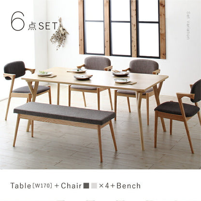 【新商品】組立設置付き 北欧ナチュラルモダンデザイン天然木ダイニングセット Wors ヴォルス 6点セット(テーブル+チェア4脚+ベンチ1脚) W170 送料無料