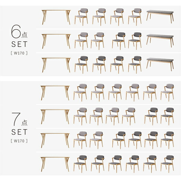 【新商品】組立設置付き 北欧ナチュラルモダンデザイン天然木ダイニングセット Wors ヴォルス 6点セット(テーブル+チェア4脚+ベンチ1脚) W170 送料無料