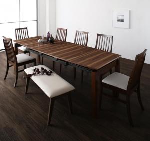 【新商品】組立設置付き 天然木ウォールナット材 ハイバックチェア ダイニング Austin オースティン 8点セット(テーブル+チェア6脚+ベンチ1脚) W140-240 送料無料