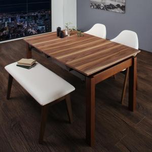 【新商品】組立設置付き 北欧テイスト 天然木ウォールナット材 伸縮ダイニングセット Aurora オーロラ 4点セット(テーブル+チェア2脚+ベンチ1脚) W140-240 送料無料