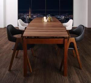 【新商品】組立設置付き 北欧テイスト 天然木ウォールナット材 伸縮ダイニングセット Aurora オーロラ 7点セット(テーブル+チェア6脚) W140-240 送料無料