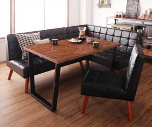 【新商品】組立設置付き 古木風 ヴィンテージ カフェスタイル リビングダイニング TOLD トルド 4点セット(テーブル+ソファ1脚+アームソファ1脚+チェア1脚) 右アーム W120 送料無料