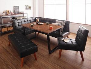 【新商品】組立設置付き 古木風 ヴィンテージ カフェスタイル リビングダイニング TOLD トルド 5点セット(テーブル+ソファ1脚+アームソファ1脚+チェア1脚+ベンチ1脚) 右アーム W120 送料無料