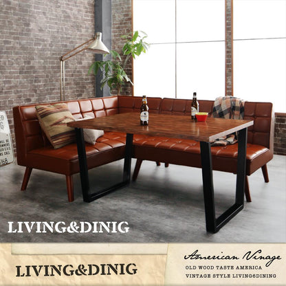 【新商品】組立設置付き 古木風 ヴィンテージ アメリカンスタイル リビングダイニング 99 ダブルナイン 5点セット(テーブル+ソファ1脚+アームソファ1脚+チェア1脚+ベンチ1脚) 左アーム W120 送料無料