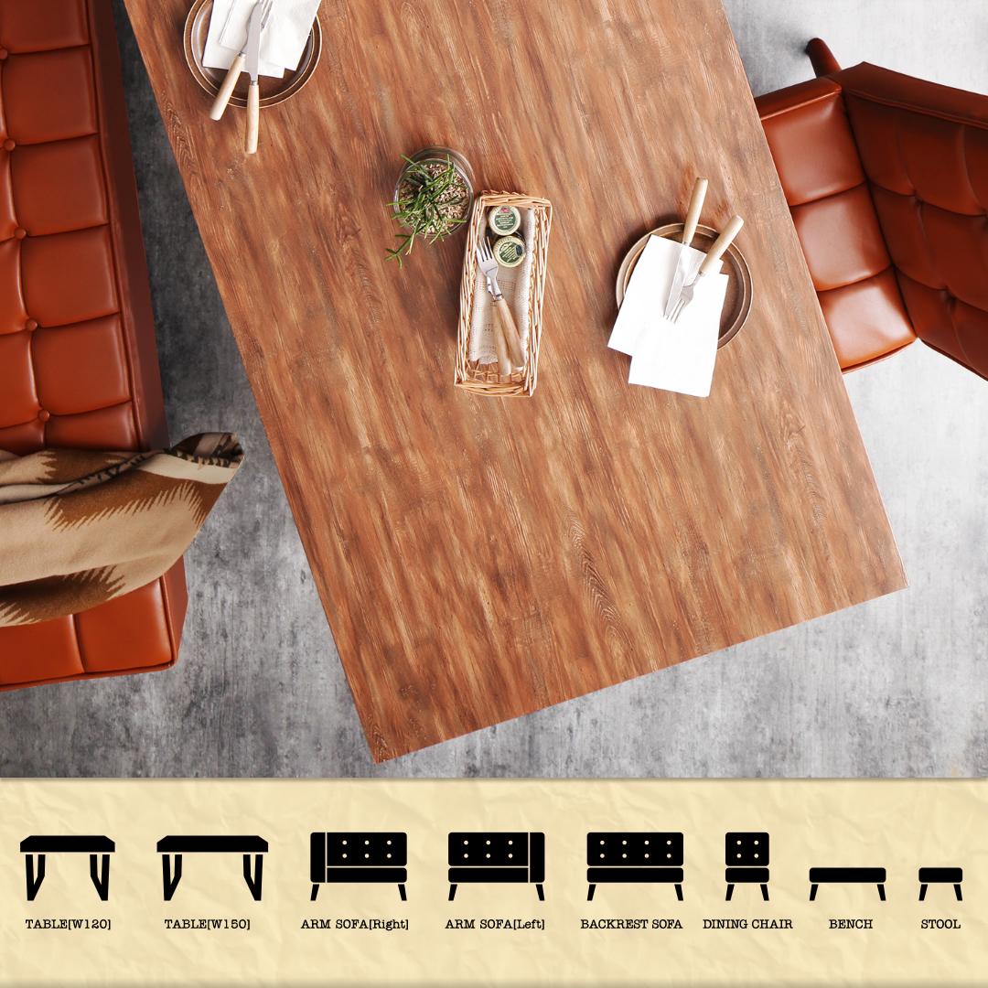 古木風 ヴィンテージ アメリカンスタイル リビングダイニング 99 ダブルナイン 4点セット(テーブル+ソファ1脚+アームソファ1脚+チェア1脚) 左アーム W150 送料無料