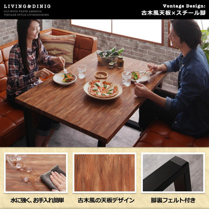 【新商品】組立設置付き 古木風 ヴィンテージ アメリカンスタイル リビングダイニング 99 ダブルナイン 4点セット(テーブル+ソファ1脚+アームソファ1脚+ベンチ1脚) 右アーム W120 送料無料