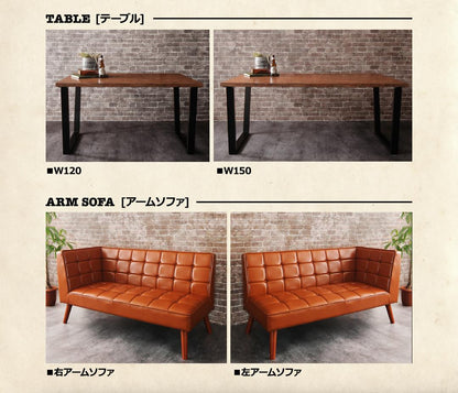 【新商品】組立設置付き 古木風 ヴィンテージ アメリカンスタイル リビングダイニング 99 ダブルナイン 4点セット(テーブル+ソファ1脚+アームソファ1脚+チェア1脚) 右アーム W120 送料無料