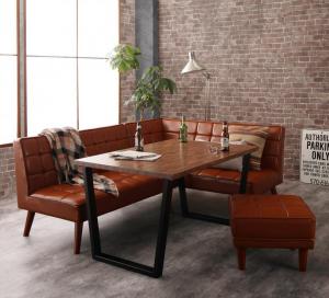 【新商品】古木風 ヴィンテージ アメリカンスタイル リビングダイニング 99 ダブルナイン 4点セット(テーブル+ソファ1脚+アームソファ1脚+スツール1脚) 右アーム W120 送料無料