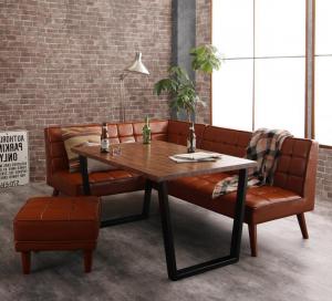 【新商品】古木風 ヴィンテージ アメリカンスタイル リビングダイニング 99 ダブルナイン 4点セット(テーブル+ソファ1脚+アームソファ1脚+スツール1脚) 左アーム W120 送料無料