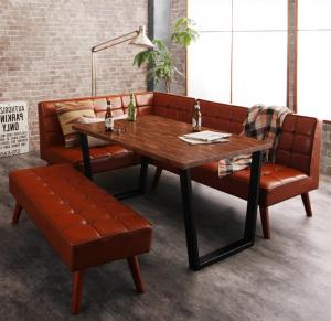 【新商品】組立設置付き 古木風 ヴィンテージ アメリカンスタイル リビングダイニング 99 ダブルナイン 4点セット(テーブル+ソファ1脚+アームソファ1脚+ベンチ1脚) 左アーム W120 送料無料