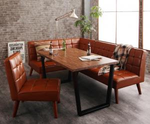 【新商品】組立設置付き 古木風 ヴィンテージ アメリカンスタイル リビングダイニング 99 ダブルナイン 4点セット(テーブル+ソファ1脚+アームソファ1脚+チェア1脚) 左アーム W120 送料無料