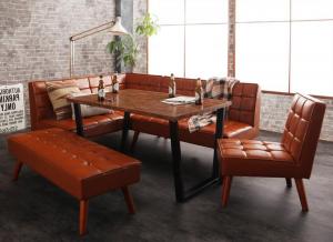 【新商品】組立設置付き 古木風 ヴィンテージ アメリカンスタイル リビングダイニング 99 ダブルナイン 5点セット(テーブル+ソファ1脚+アームソファ1脚+チェア1脚+ベンチ1脚) 左アーム W120 送料無料