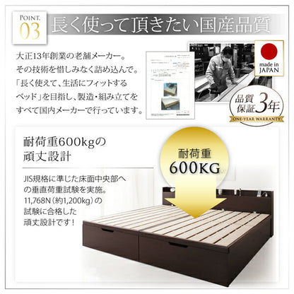【新商品】組立設置付 1台で3役使える 国産頑丈すのこ跳ね上げ式大容量収納ベッド Long force ロングフォルス シングル 深さレギュラー 送料無料