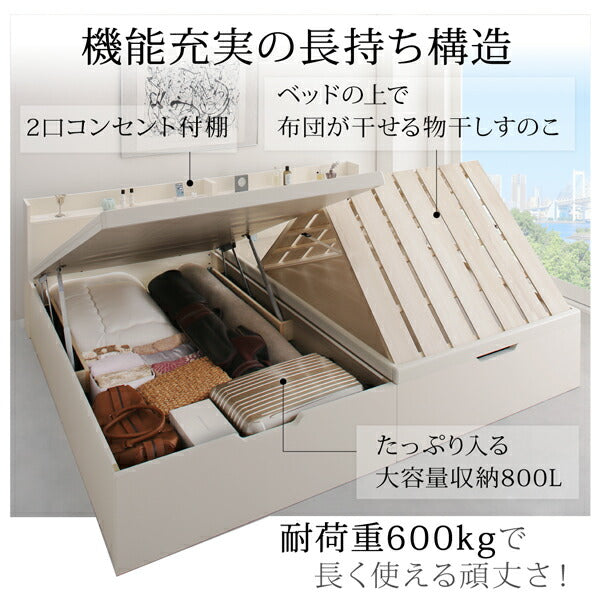 【新商品】組立設置付 1台で3役使える 国産頑丈すのこ跳ね上げ式大容量収納ベッド Long force ロングフォルス シングル 深さレギュラー 送料無料