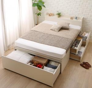 【新商品】お客様組立 国産 ワイド深型引き出しチェストベッド 棚・コンセント付 Lage ラージュ 薄型プレミアムポケットコイルマットレス付き セミダブル 送料無料