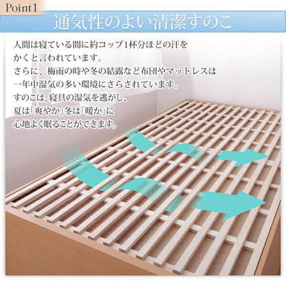 組立設置付 国産 清潔すのこ ヘッドレスチェストベッド Renitsa レニツァ 薄型抗菌国産ポケットコイルマットレス付き セミダブル 送料無料