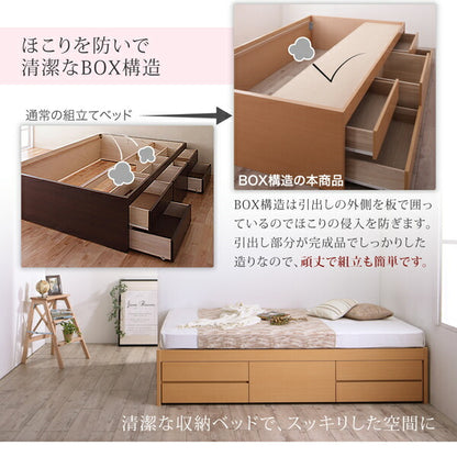 組立設置付 国産 清潔すのこ ヘッドレスチェストベッド Renitsa レニツァ 薄型抗菌国産ポケットコイルマットレス付き セミダブル 送料無料