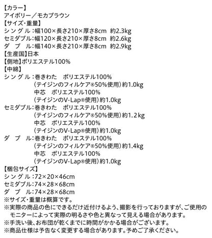 【新商品】テイジン V-Lap使用 日本製 体圧分散で腰にやさしい 朝の目覚めを考えた超軽量・高弾力敷布団 セミダブル 送料無料
