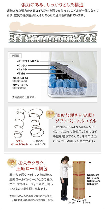【新商品】親子で寝られる棚・コンセント付きレザー連結ベッド Familiena ファミリーナ 国産ポケットコイルマットレス付き ダブル 送料無料