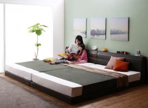 【新商品】親子で寝られる棚・コンセント付きレザー連結ベッド Familiena ファミリーナ ラテックス入り国産ポケットコイルマットレス付き ワイドK280 送料無料