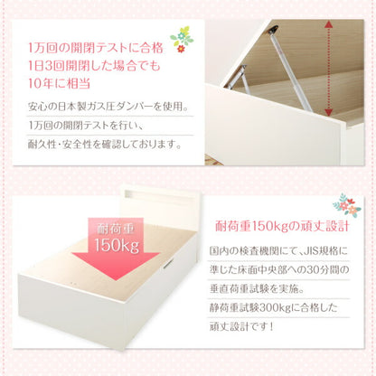組立設置 小さな部屋に合うショート丈収納ベッド Odette オデット 薄型スタンダードポケットコイルマットレス付き シングル ショート丈 深さグランド 送料無料