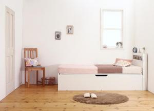 組立設置 小さな部屋に合うショート丈収納ベッド Odette オデット 薄型プレミアムポケットコイルマットレス付き シングル ショート丈 深さグランド 送料無料