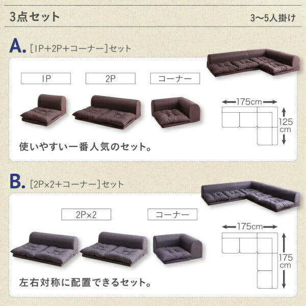 【新商品】セットが選べるレイアウト自在のフロアコーナーソファ fleche フレーシュ ソファ3点セット 1P+2P+コーナー 送料無料