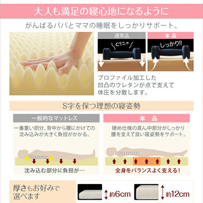 【新商品】豊富な6サイズ展開　厚さが選べる　寝心地も満足なひろびろファミリーマットレス セミシングル 厚さ12cm 送料無料