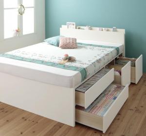 【新商品】組立設置付 日本製_棚・コンセント付き_大容量チェストベッド Auxilium アクシリム 薄型プレミアムボンネルコイルマットレス付き ダブル 送料無料