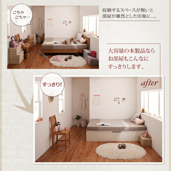 【新商品】お客様組立 国産跳ね上げ収納ベッド Regless リグレス 薄型プレミアムボンネルコイルマットレス付き 横開き セミシングル 深さレギュラー 送料無料