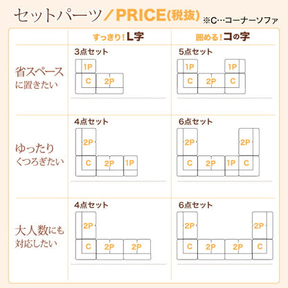 【新商品】ふわふわなめらかマイクロファイバーフロアコーナーソファ mofｌi モフリ ソファ6点セット コの字 1P+2P×3+コーナー×2 送料無料