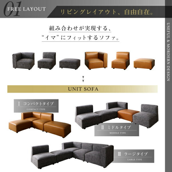 【新商品】レイアウト自由自在 ユニットデザインコーナーソファセット UNONU ウノン ソファ＆オットマンセット ミドルタイプ 4P 送料無料