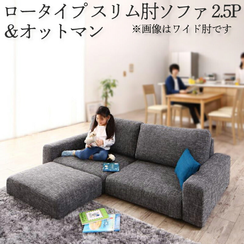 【新商品】フロアソファ Lucy ルーシー ソファ＆オットマンセット スリム肘 ロータイプ 2.5P 送料無料