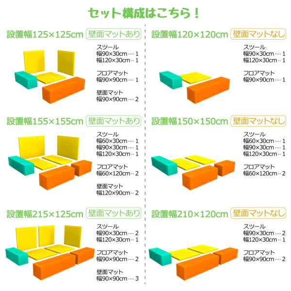 【新商品】法人様必見。子供に安全安心のコーナー型キッズプレイマット Pop Kids ポップキッズ 5点セット フロアマット2枚+スツール3枚 150×150 送料無料