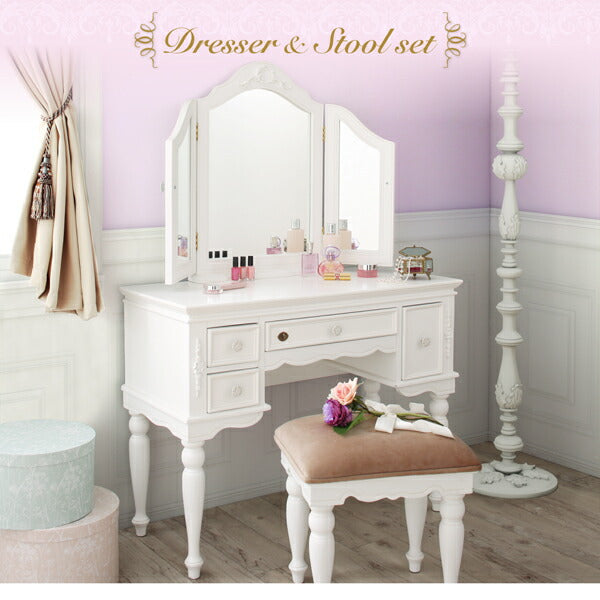 【新商品】オトナ女子にもぴったりなクラシカルプリンセスベッドシリーズ Couronne クロンヌ ドレッサー・スツールセット 送料無料