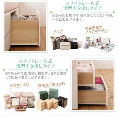 組立設置付 コンセント付き国産コンパクトチェスト収納ベッド Flumen フルーメン 薄型スタンダードポケットコイルマットレス付き セミシングル ショート丈 送料無料