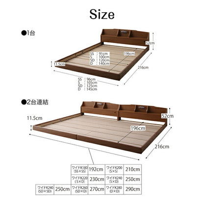 【新商品】親子で寝られる収納棚・照明付き連結ベッド JointFamily ジョイント・ファミリー 天然ラテックス入り国産ポケットコイルマットレス付き クイーン(SS×2) 送料無料