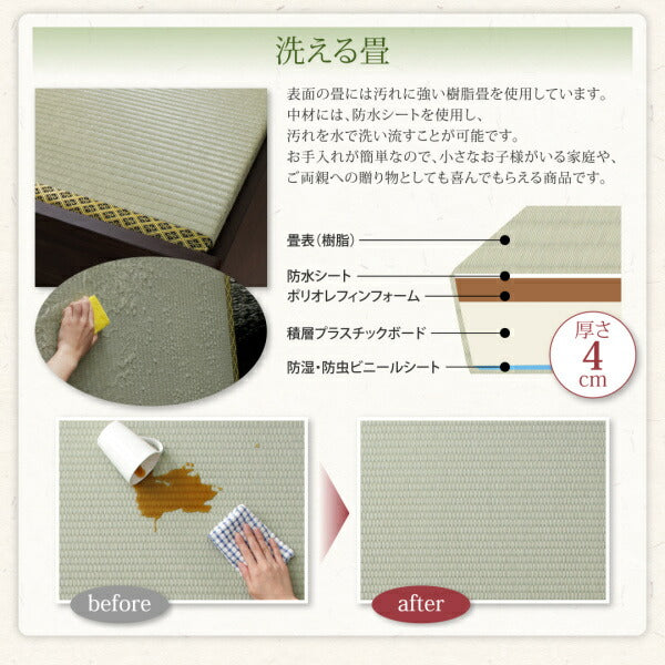 【新商品】お客様組立 布団が収納できる棚・コンセント付き畳ベッド 洗える畳 ダブル 送料無料