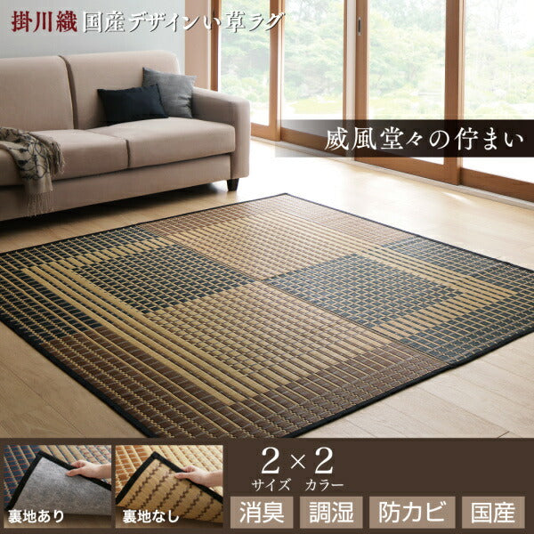 【新商品】掛川織国産デザインい草ラグ　 礎 いしずえ 不織布なし 191×191cm 送料無料