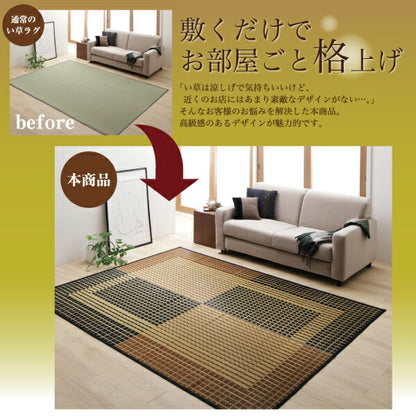 【新商品】掛川織国産デザインい草ラグ　 礎 いしずえ 不織布なし 191×191cm 送料無料