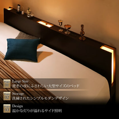 【新商品】組立設置付 棚・照明・コンセント付国産大型跳ね上げ収納ベッド Caudillne コーディルネ 薄型抗菌国産ポケットコイルマットレス付き 縦開き キング(SS+S) 送料無料